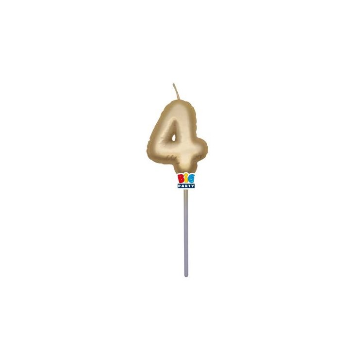 Candelina palloncino  numero 4 di cera  6 cm di colore Oro Metal   pz 1