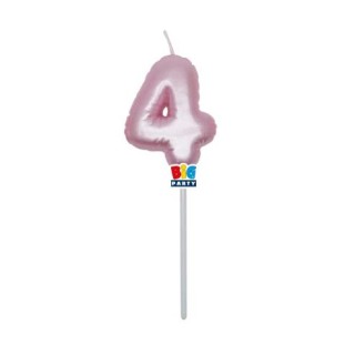 Candelina palloncino  numero 4 di cera  6 cm di colore Rosa Perla    pz 1