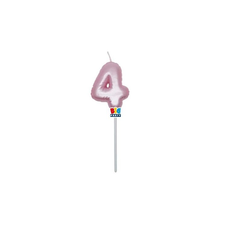 Candelina palloncino  numero 4 di cera  6 cm di colore Rosa Perla    pz 1