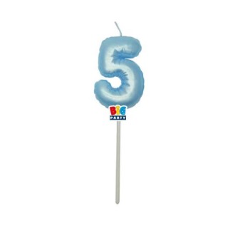 Candelina palloncino  numero 5 di cera  6 cm di colore Celeste  Perla    pz 1