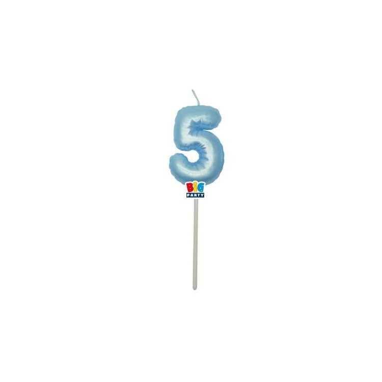 Candelina palloncino  numero 5 di cera  6 cm di colore Celeste  Perla    pz 1