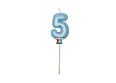 Candelina palloncino  numero 5 di cera  6 cm di colore Celeste  Perla    pz 1
