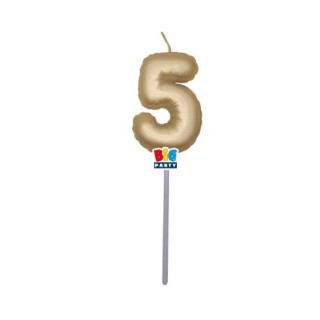 Candelina palloncino  numero 5 di cera  6 cm di colore Oro Metal   pz 1