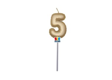 Candelina palloncino  numero 5 di cera  6 cm di colore Oro Metal   pz 1