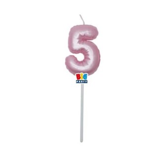 Candelina palloncino  numero 5 di cera  6 cm di colore Rosa Perla    pz 1