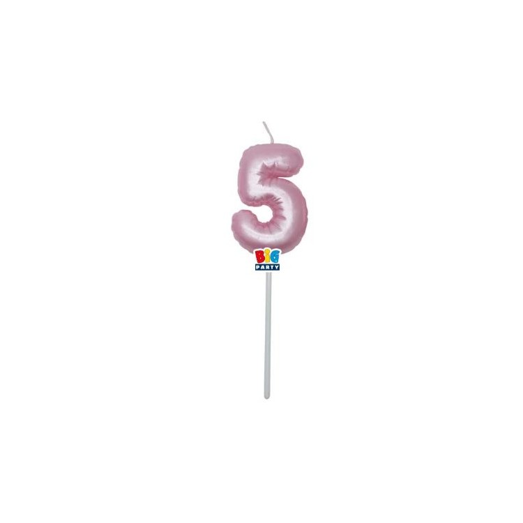 Candelina palloncino  numero 5 di cera  6 cm di colore Rosa Perla    pz 1