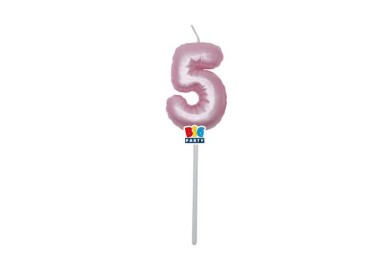Candelina palloncino  numero 5 di cera  6 cm di colore Rosa Perla    pz 1