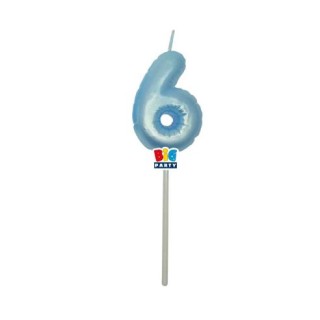 Candelina palloncino  numero 6 di cera  6 cm di colore Celeste  Perla    pz 1