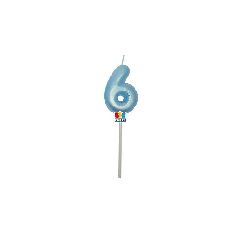 Candelina palloncino  numero 6 di cera  6 cm di colore Celeste  Perla    pz 1