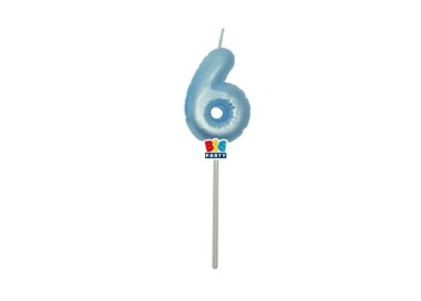 Candelina palloncino  numero 6 di cera  6 cm di colore Celeste  Perla    pz 1