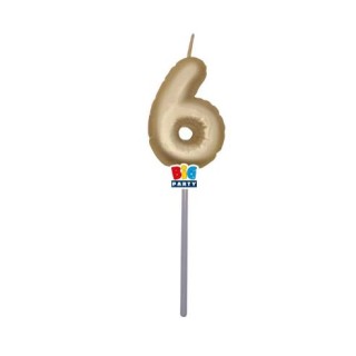 Candelina palloncino  numero 6 di cera  6 cm di colore Oro Metal   pz 1