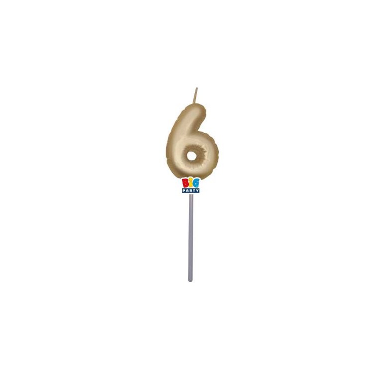 Candelina palloncino  numero 6 di cera  6 cm di colore Oro Metal   pz 1
