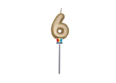 Candelina palloncino  numero 6 di cera  6 cm di colore Oro Metal   pz 1