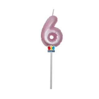 Candelina palloncino  numero 6 di cera  6 cm di colore Rosa Perla    pz 1
