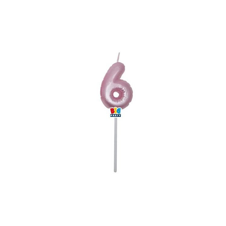 Candelina palloncino  numero 6 di cera  6 cm di colore Rosa Perla    pz 1