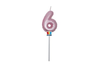 Candelina palloncino  numero 6 di cera  6 cm di colore Rosa Perla    pz 1