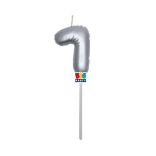 Candelina palloncino  numero 7 di cera  6 cm di colore argento Metal   pz 1
