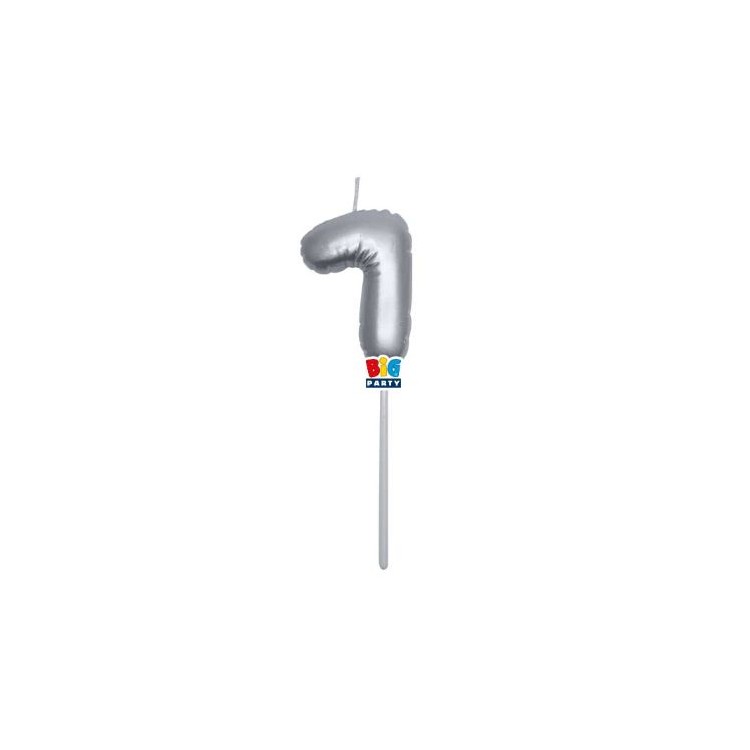 Candelina palloncino  numero 7 di cera  6 cm di colore argento Metal   pz 1