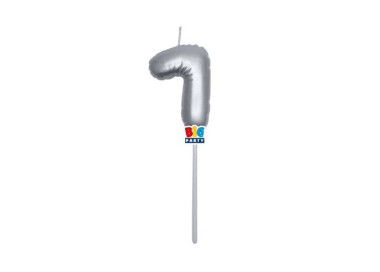 Candelina palloncino  numero 7 di cera  6 cm di colore argento Metal   pz 1