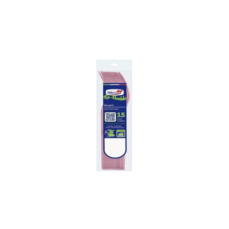 Forchetta  colore rosa in plastica RE-USABLE conf. da 15 pz  dimensione 18 cm