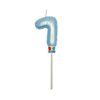 Candelina palloncino  numero 7 di cera  6 cm di colore Celeste  Perla    pz 1