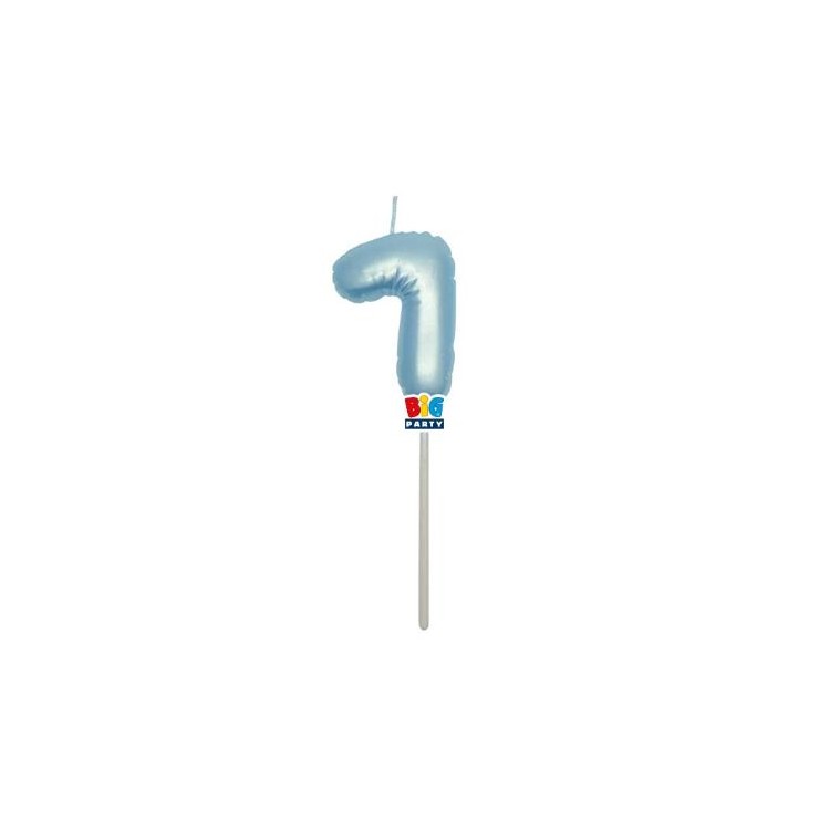 Candelina palloncino  numero 7 di cera  6 cm di colore Celeste  Perla    pz 1