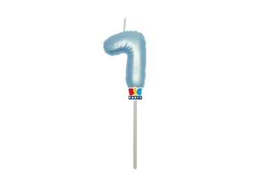 Candelina palloncino  numero 7 di cera  6 cm di colore Celeste  Perla    pz 1