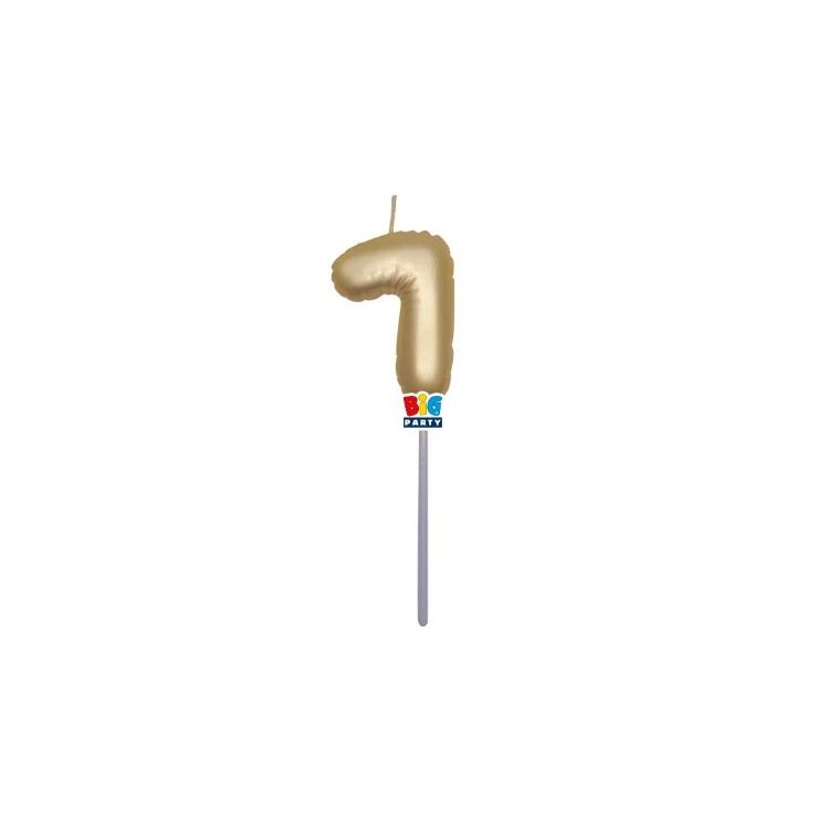 Candelina palloncino  numero 7 di cera  6 cm di colore Oro Metal   pz 1