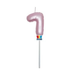 Candelina palloncino  numero 7 di cera  6 cm di colore Rosa Perla    pz 1