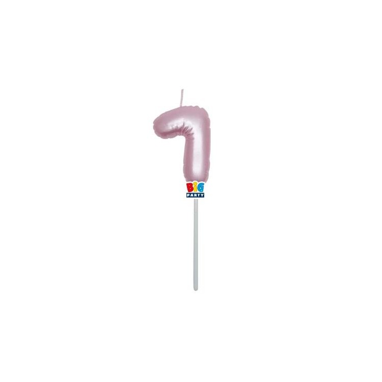 Candelina palloncino  numero 7 di cera  6 cm di colore Rosa Perla    pz 1