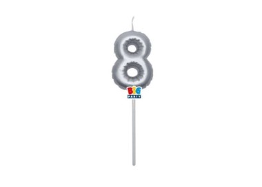 Candelina palloncino  numero 8 di cera  6 cm di colore argento Metal   pz 1