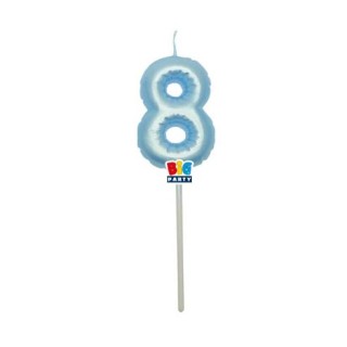 Candelina palloncino  numero 8 di cera  6 cm di colore Celeste  Perla    pz 1