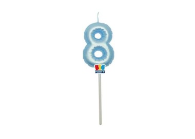 Candelina palloncino  numero 8 di cera  6 cm di colore Celeste  Perla    pz 1