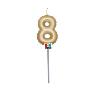Candelina palloncino  numero 8 di cera  6 cm di colore Oro Metal   pz 1