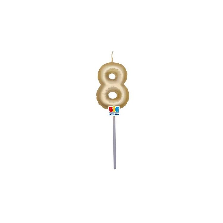 Candelina palloncino  numero 8 di cera  6 cm di colore Oro Metal   pz 1