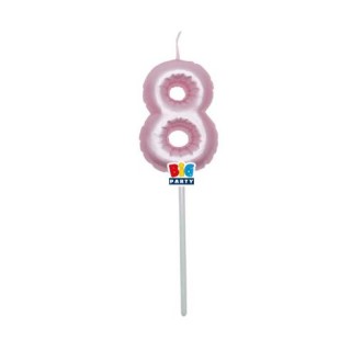 Candelina palloncino  numero 8 di cera  6 cm di colore Rosa Perla    pz 1