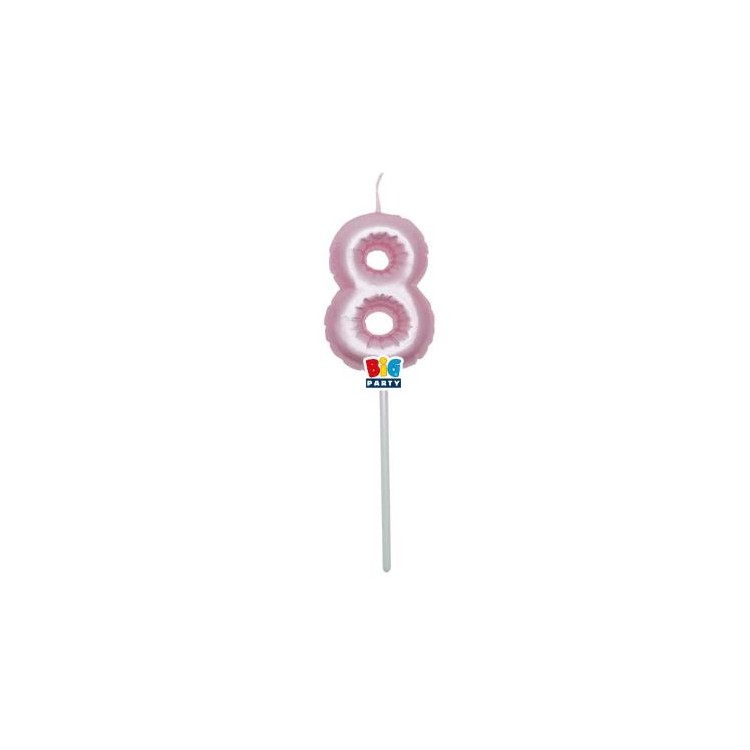 Candelina palloncino  numero 8 di cera  6 cm di colore Rosa Perla    pz 1