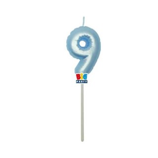 Candelina palloncino  numero 9 di cera  6 cm di colore Celeste  Perla    pz 1