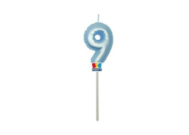 Candelina palloncino  numero 9 di cera  6 cm di colore Celeste  Perla    pz 1