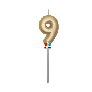 Candelina palloncino  numero 9 di cera  6 cm di colore Oro Metal   pz 1