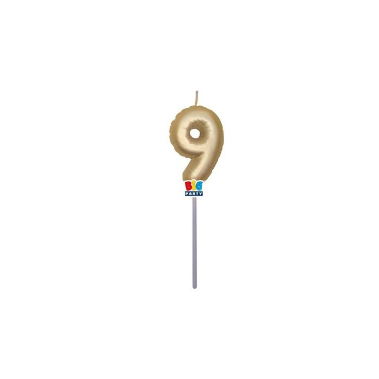 Candelina palloncino  numero 9 di cera  6 cm di colore Oro Metal   pz 1