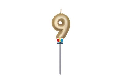 Candelina palloncino  numero 9 di cera  6 cm di colore Oro Metal   pz 1