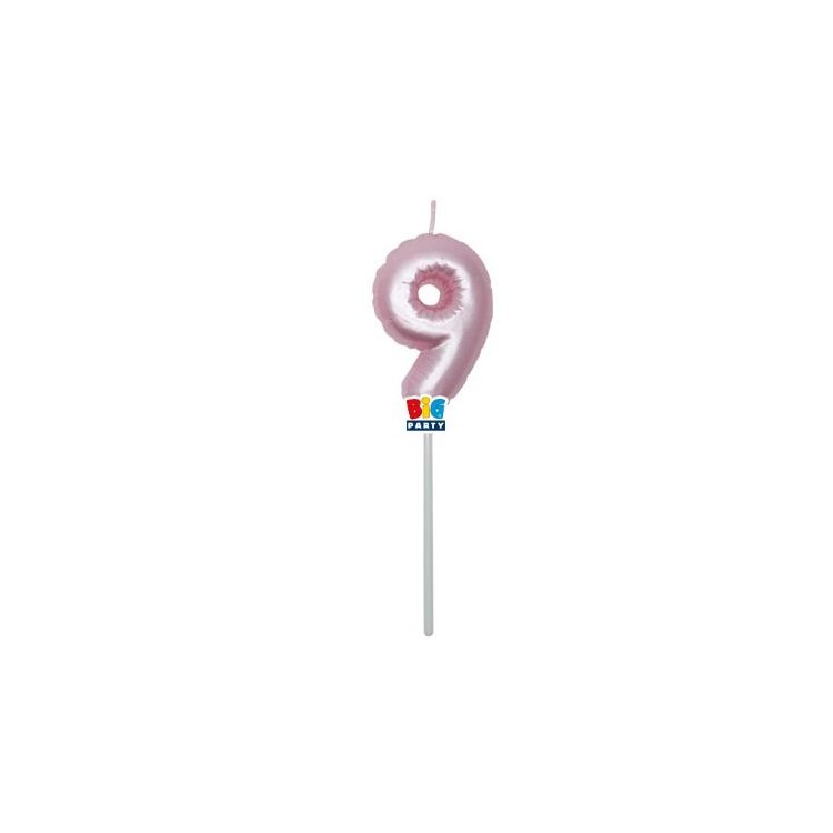 Candelina palloncino  numero 9 di cera  6 cm di colore Rosa Perla    pz 1