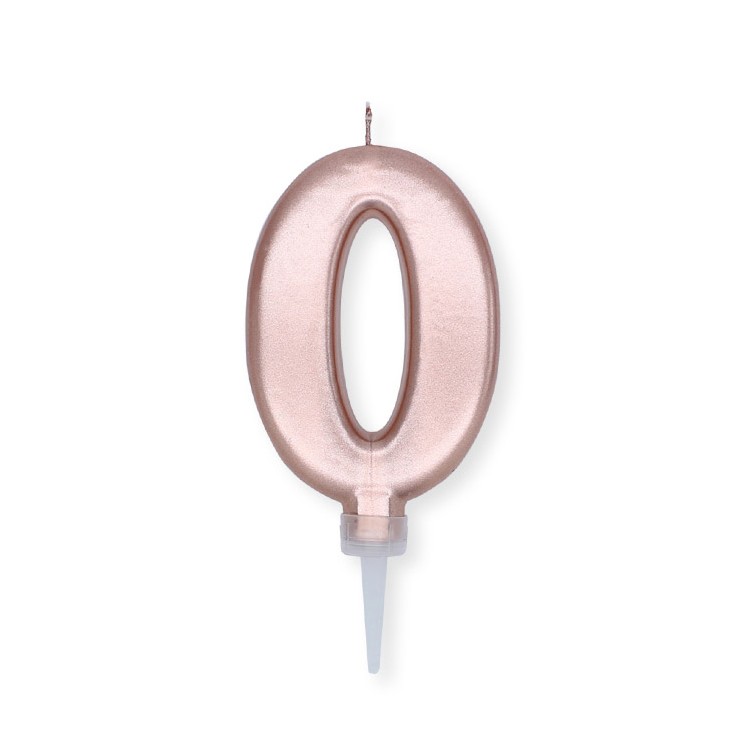 Candelina Plump Stondata  di cera  10  cm numero 0 di colore ORO ROSA PERLATO     pz 1
