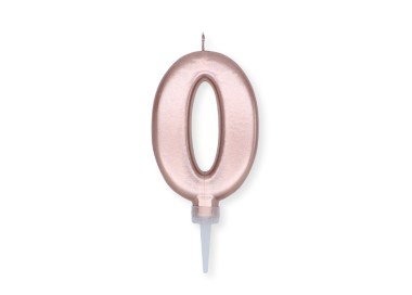 Candelina Plump Stondata  di cera  10  cm numero 0 di colore ORO ROSA PERLATO     pz 1