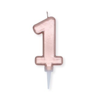 Candelina Plump Stondata  di cera  10  cm numero 1 di colore ORO ROSA PERLATO     pz 1