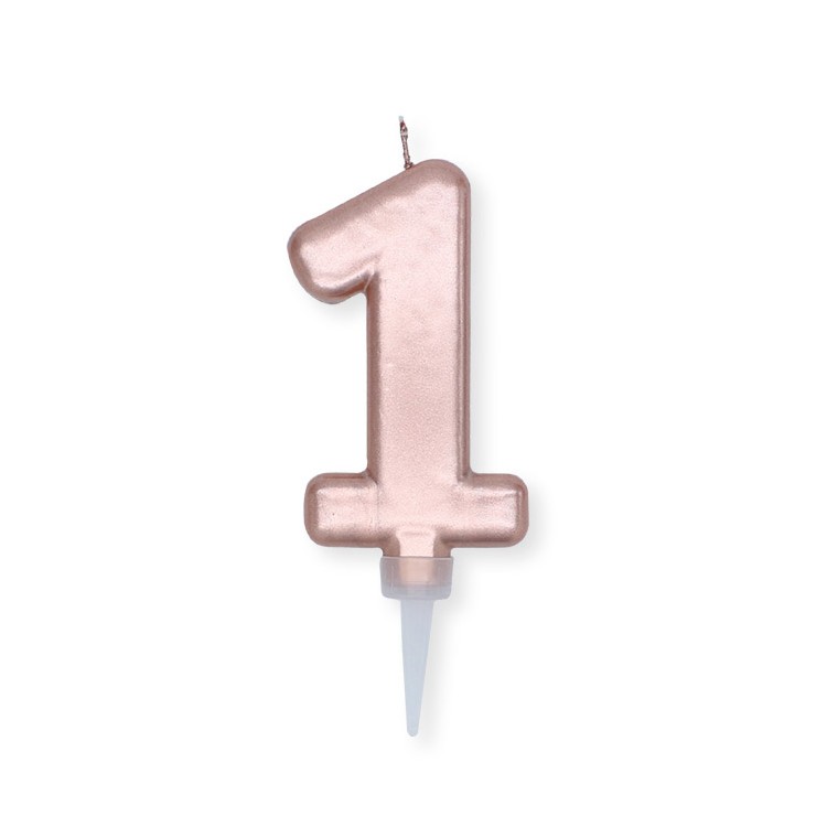Candelina Plump Stondata  di cera  10  cm numero 1 di colore ORO ROSA PERLATO     pz 1