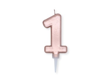 Candelina Plump Stondata  di cera  10  cm numero 1 di colore ORO ROSA PERLATO     pz 1