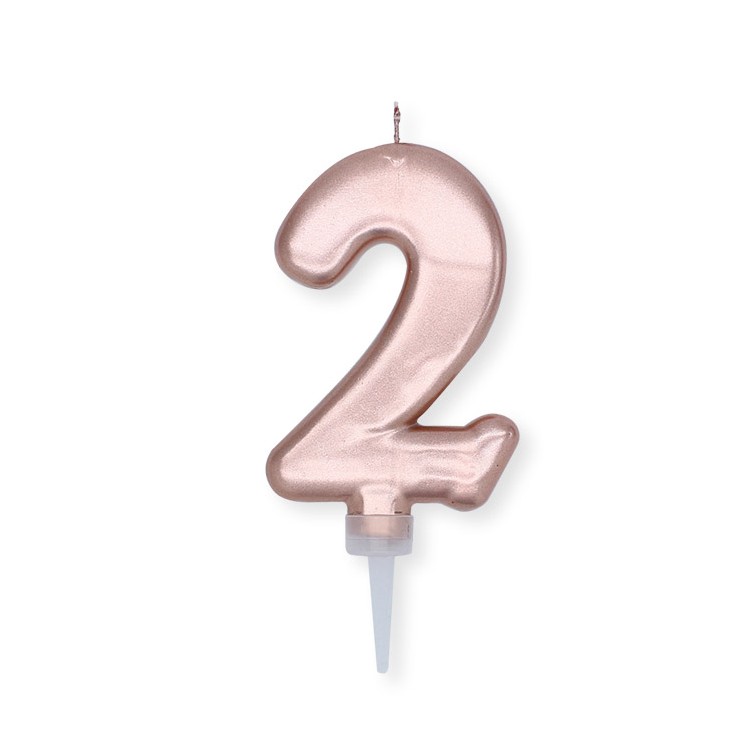 Candelina Plump Stondata  di cera  10  cm numero 2 di colore ORO ROSA PERLATO     pz 1