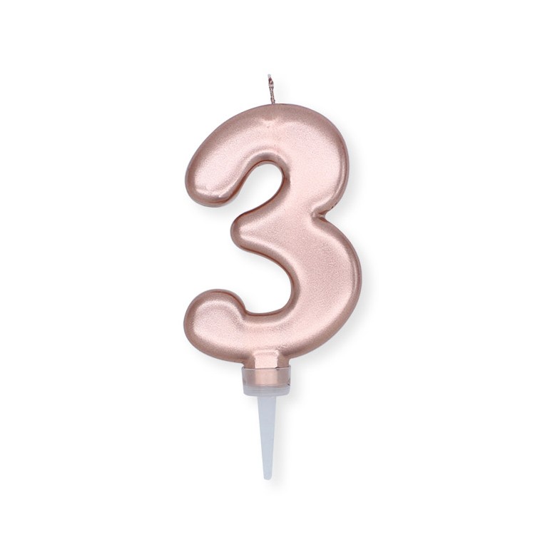 Candelina Plump Stondata  di cera  10  cm numero 3 di colore ORO ROSA PERLATO     pz 1